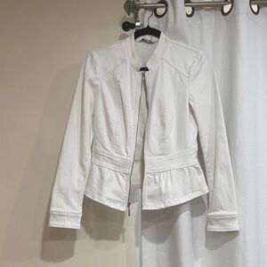 New White House Black Market Cream off white denim jacket/blazer peplum